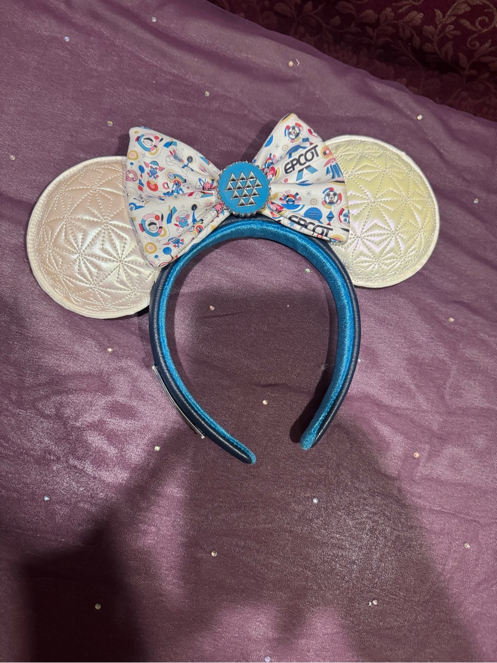 Disney Epcot Minnie Ear Headband in Blue, White, Gold